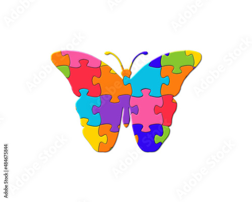 Butterfly Jigsaw Autism Puzzle Icon Logo illustration