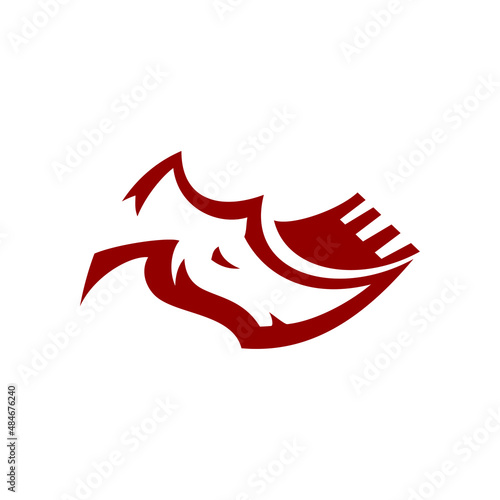 Rhino head logo with excavator shovel shape modern and simple style