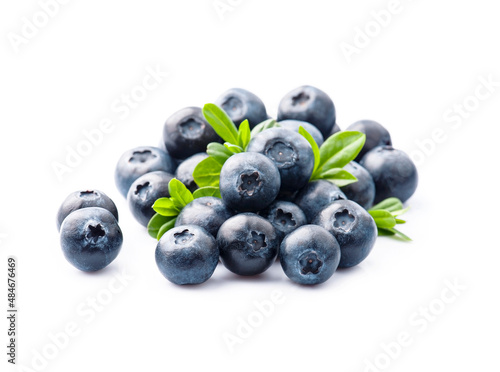 Ripe blueberries with leaves