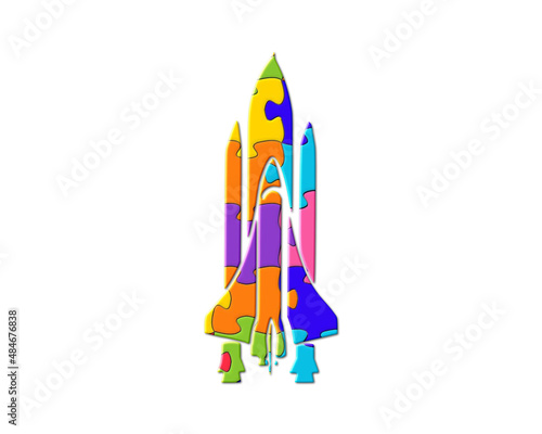 Space Rocket Jigsaw Autism Puzzle Icon Logo illustration