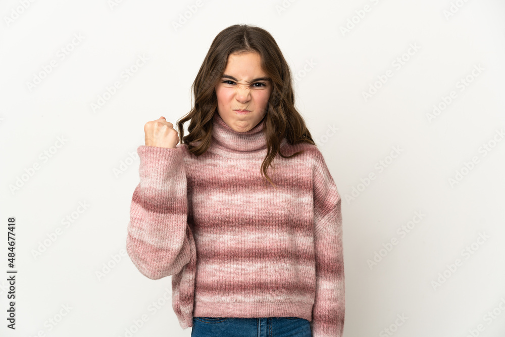 Little caucasian girl isolated on white background with unhappy expression Little caucasian girl isolated on white background with unhappy expression