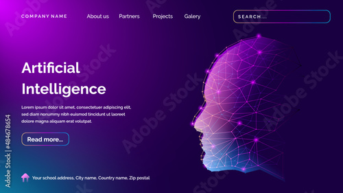 Artificial intelligence landing page vector in dark background