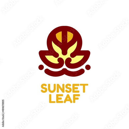 sunset leaf nature logo concept design illustration