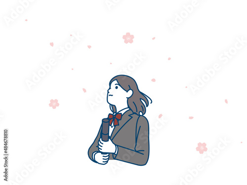 卒業する生徒　卒業生　学生　中高生　高校生　中学生　女の子　桜