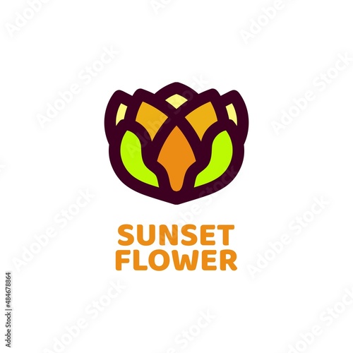 sunset flora flower nature logo concept design illustration