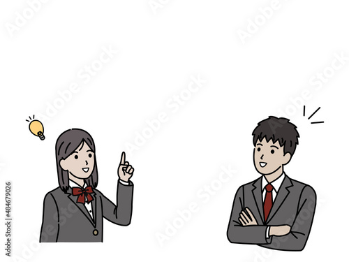 閃く学生　アイデア　理解　生徒　中高生　高校生　中学生　男女　コピースペース
