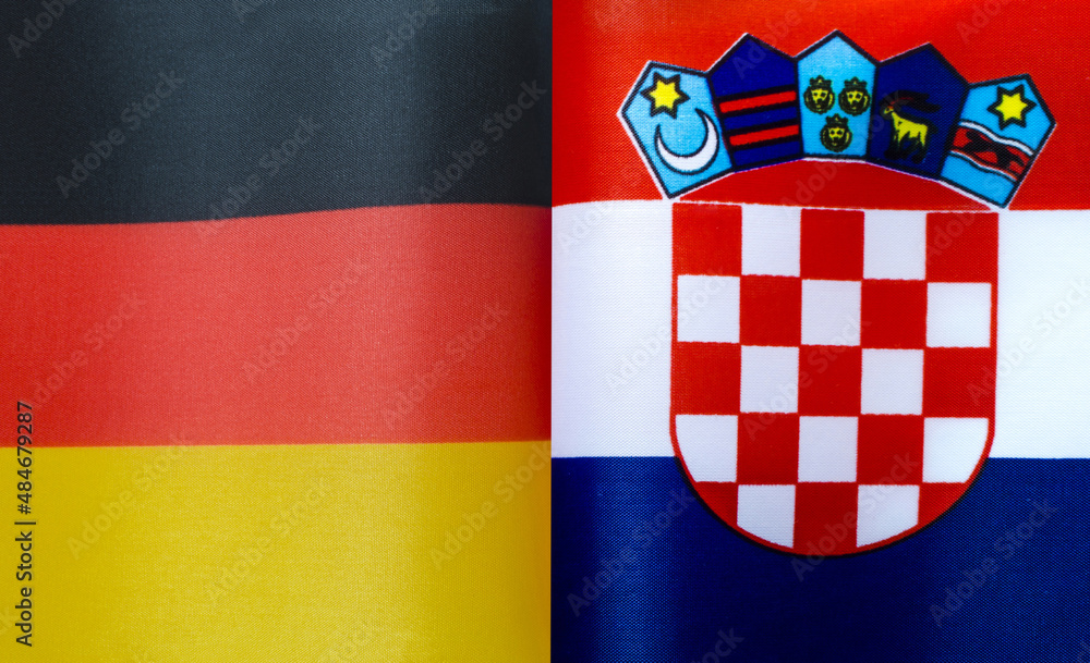 fragments of the state flags of Germany and Croatia in close-up