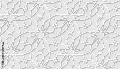 Arabic seamless pattern with classic islamic culture ornament. White background with shadow.