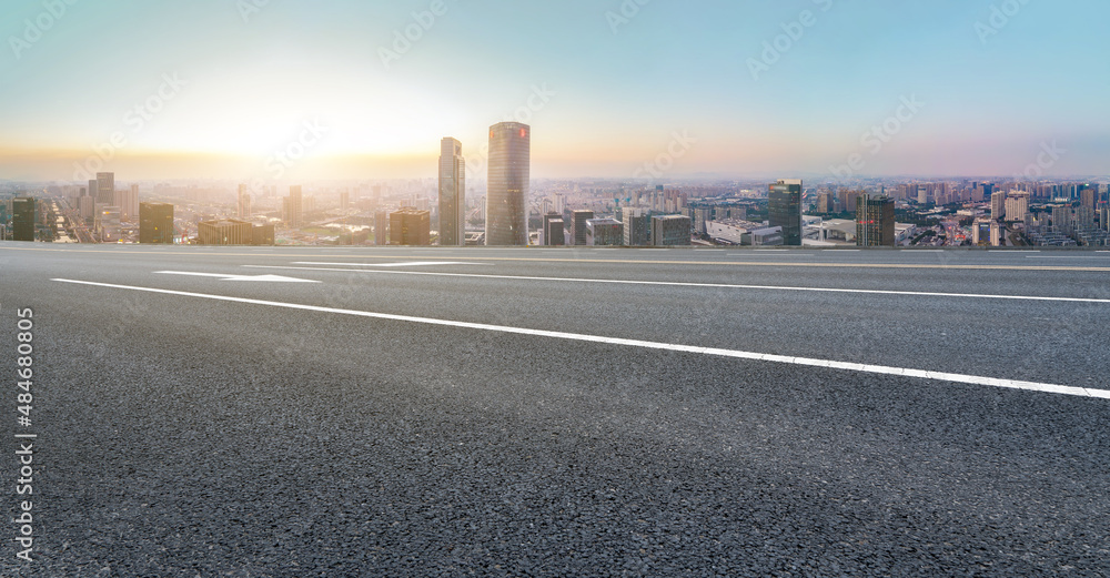 Freeway skyline and financial district modern buildings Freeway skyline and financial district modern buildings