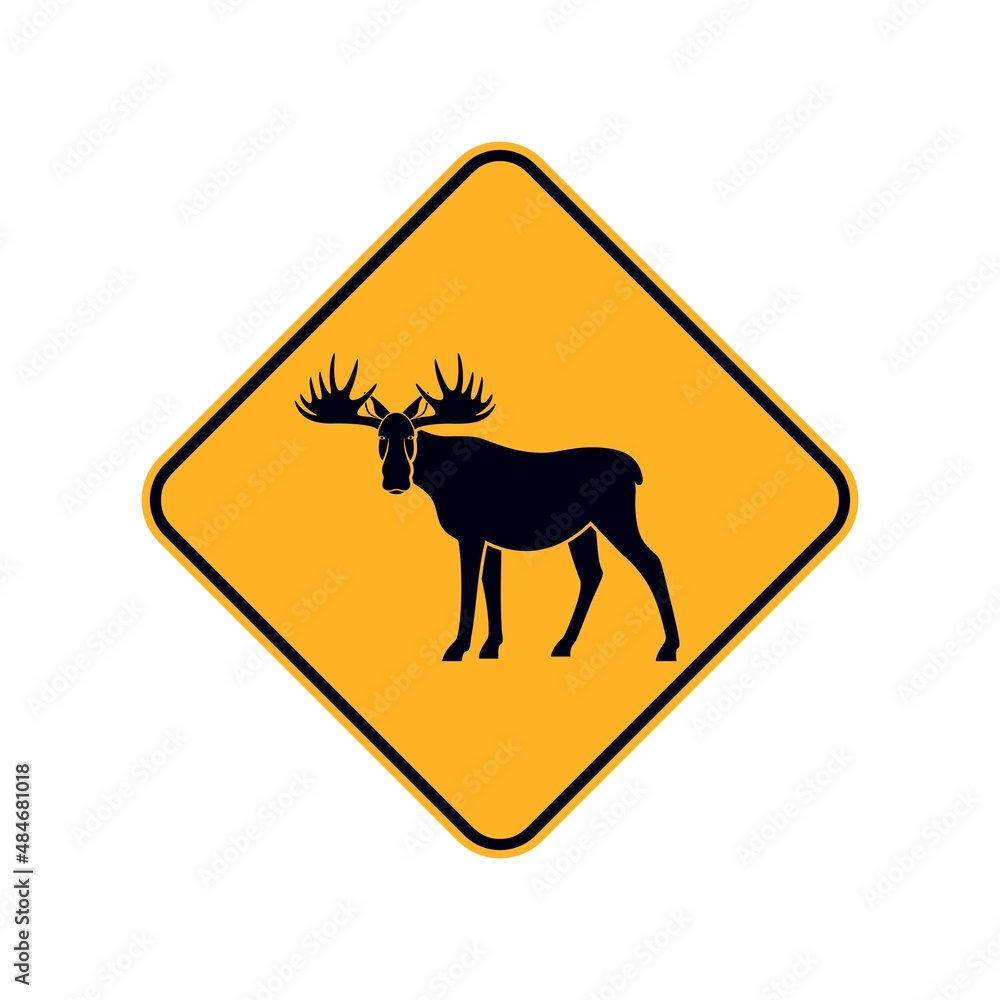 Moose road sign. Isolated elk on white background