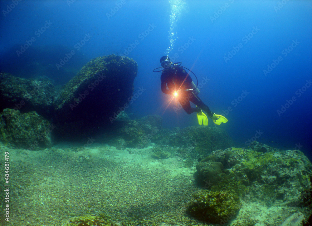 underwater scuba diver , caribbean sea 