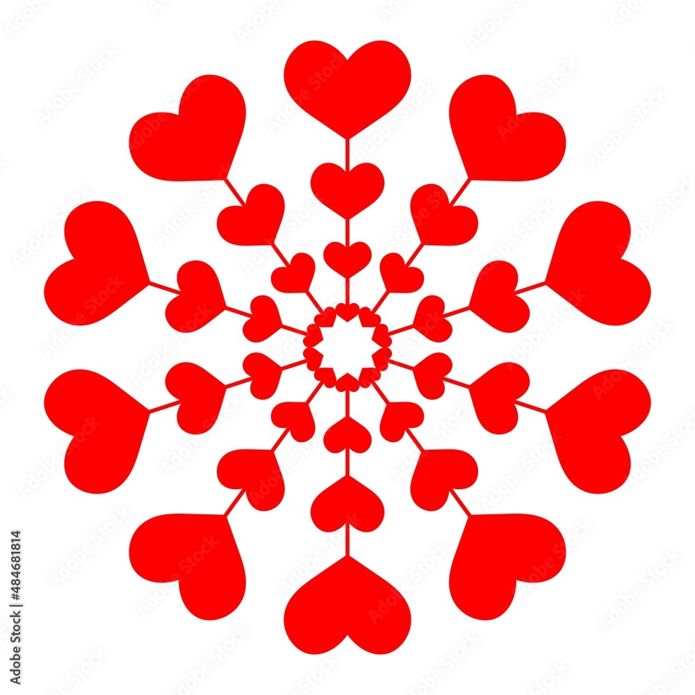 Snowflake with hearts in classic red, design element Snowflake with hearts in classic red, design element