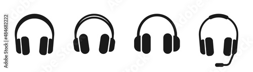 Headphones icon set. Headset icon in solid. Earphones symbol. Headphones vector illustration. Headset symbol. Stock vector illustration.