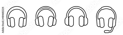 Headphones icon set. Headset icon in line. Earphones symbol. Outline headphones vector illustration. Headset symbol. Stock vector illustration.