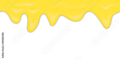 Realistic border of melted butter or ghee for food packaging design. Stock realistic vector border of melted cheese or cheese fondue on a white background