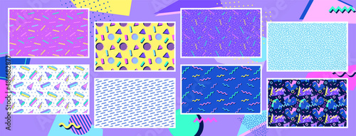 Simple geometric patterns set. 90s style backgrounds collection. Nostalgia for the 90s.