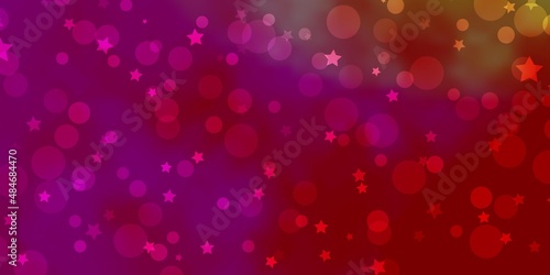Light Pink, Yellow vector background with circles, stars. Abstract illustration with colorful spots, stars. Design for wallpaper, fabric makers.