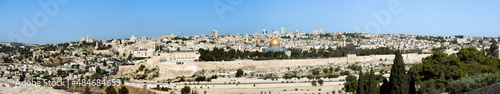 jerusalem city skyline with blue sky and the old city
