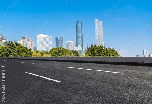 Freeway skyline and financial district modern buildings