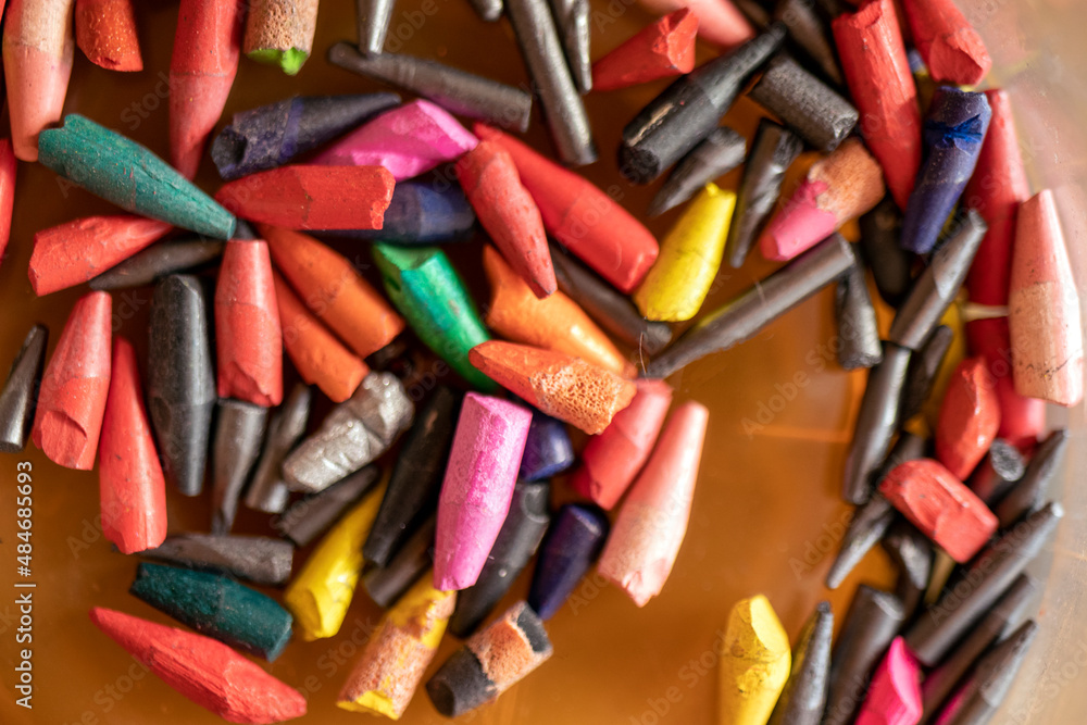 palette of colors, colorful crayons in a box