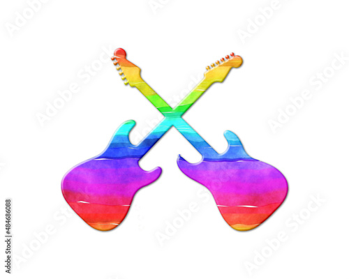 Ukulele Guitarist Music symbol, LGBT Gay Pride Rainbow Flag icon logo illustration