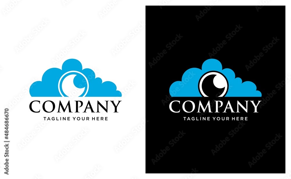 Cloud Eye Camera Logo Design Template. on a black and white background. Cloud Eye Camera Logo Design Template. on a black and white background.
