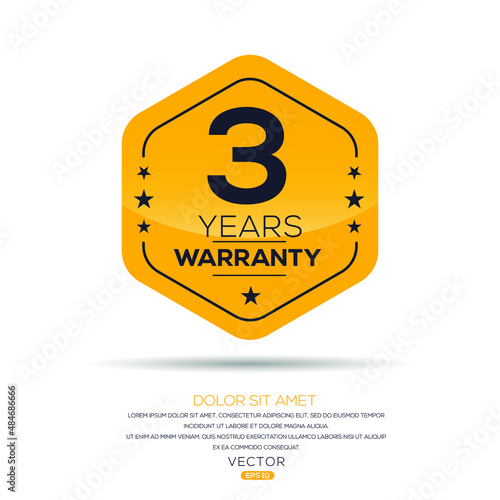 3 years warranty seal stamp, vector label.
