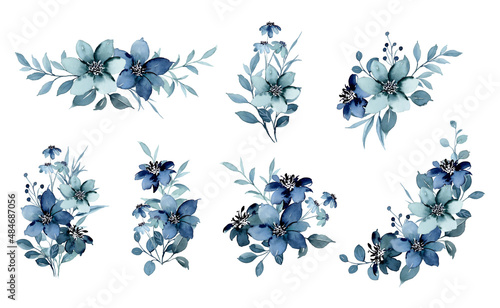 Watercolor blue floral arrangement collection