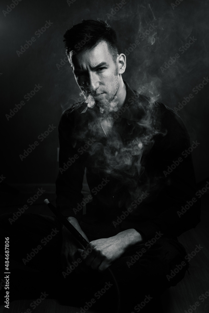 male brutal black and white portrait in smoke male brutal black and white portrait in smoke