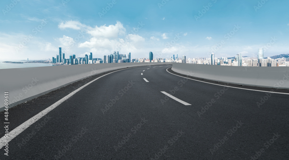 Freeway skyline and financial district modern buildings Freeway skyline and financial district modern buildings
