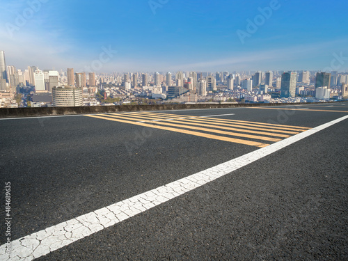 Freeway skyline and financial district modern buildings