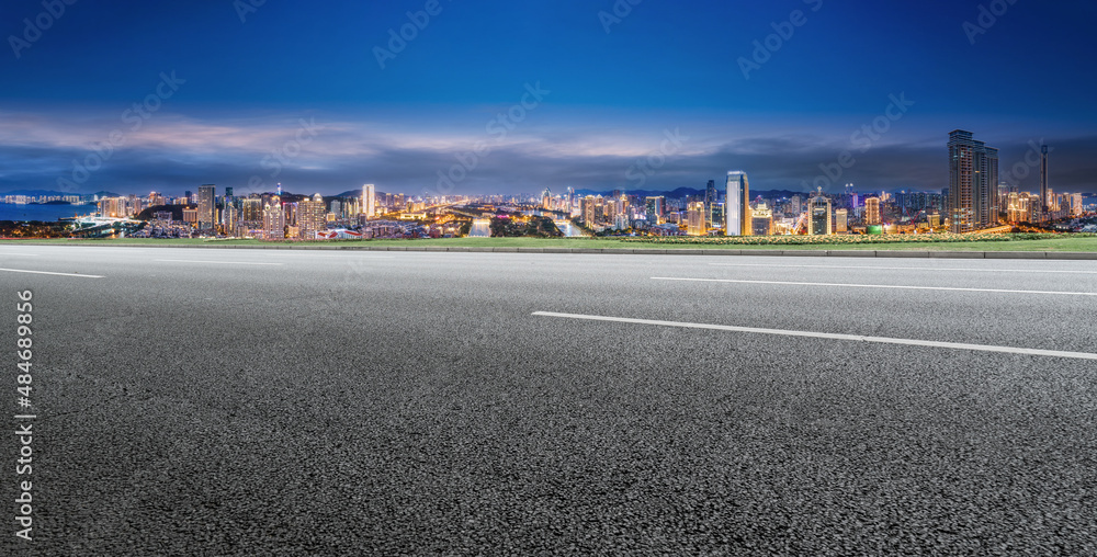 Freeway skyline and financial district modern buildings Freeway skyline and financial district modern buildings
