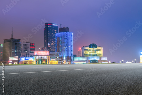 Freeway skyline and financial district modern buildings