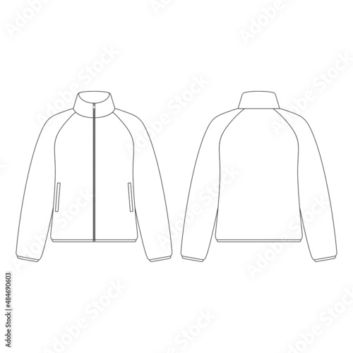 Template women fleece raglan zipped jacket vector illustration flat design outline clothing collection outerwear