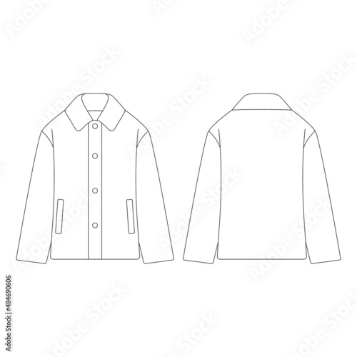Template women fleece single breasted short coat vector illustration flat design outline clothing collection outerwear