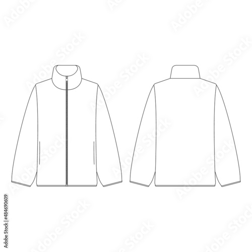 Template women fleece zipped jacket vector illustration flat design outline clothing collection outerwear