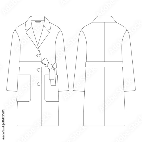 Template women wool coat vector illustration flat design outline clothing collection outerwear