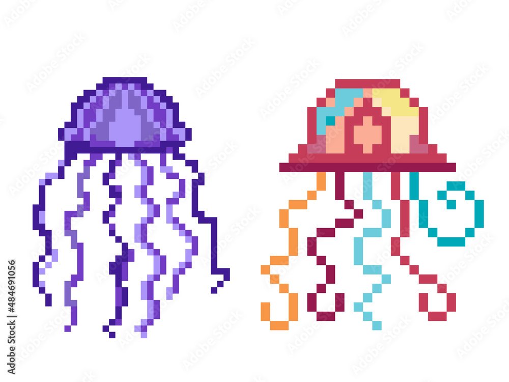 Fototapeta premium Pixel Art Jellifish Sprites for 8 Bit Games