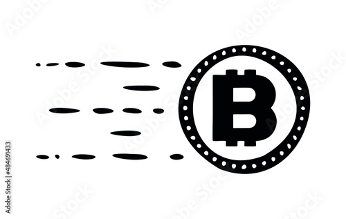 bitcoin moving forward, coin isolated on white background, cryptocurrency icon, simple vector illustration