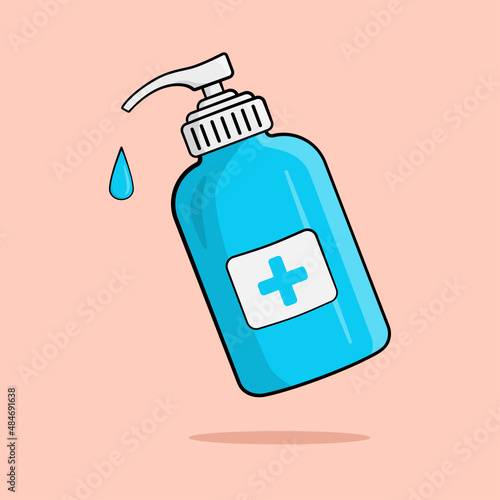 Hand sanitizer with shadow and background. Vector. Cartoon