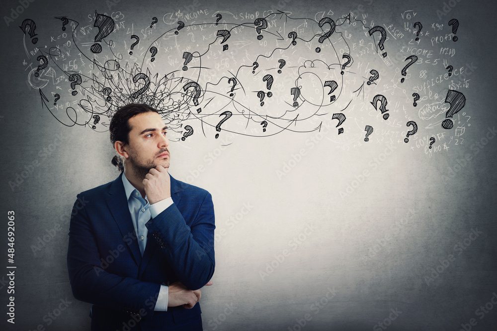 Head Silhouette Bursting Out With Ideas As Rocket Symbols. Man Thinking New  Crutial Informations. Businessman Showing Updates With Symbols. Executive  Making Decisions In Mind Stock Photo - Alamy