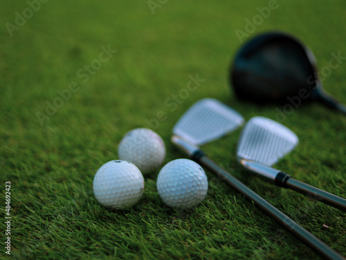 banner of Different golf club on green grass background. sport concept.