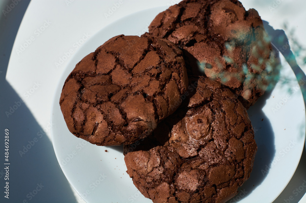 Homemade natural chocolate cookies in coffee shop
