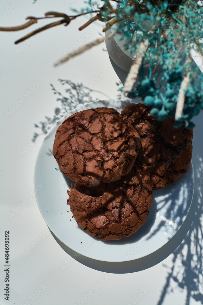 Homemade natural chocolate cookies in coffee shop
