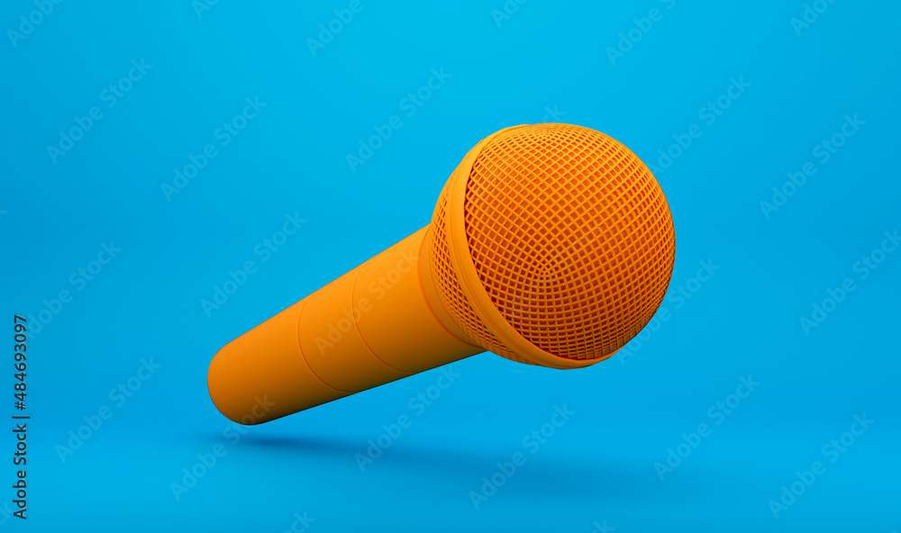 3D microphone in yellow color on blue background. 3d rendering  illustration. Stock Illustration | Adobe Stock