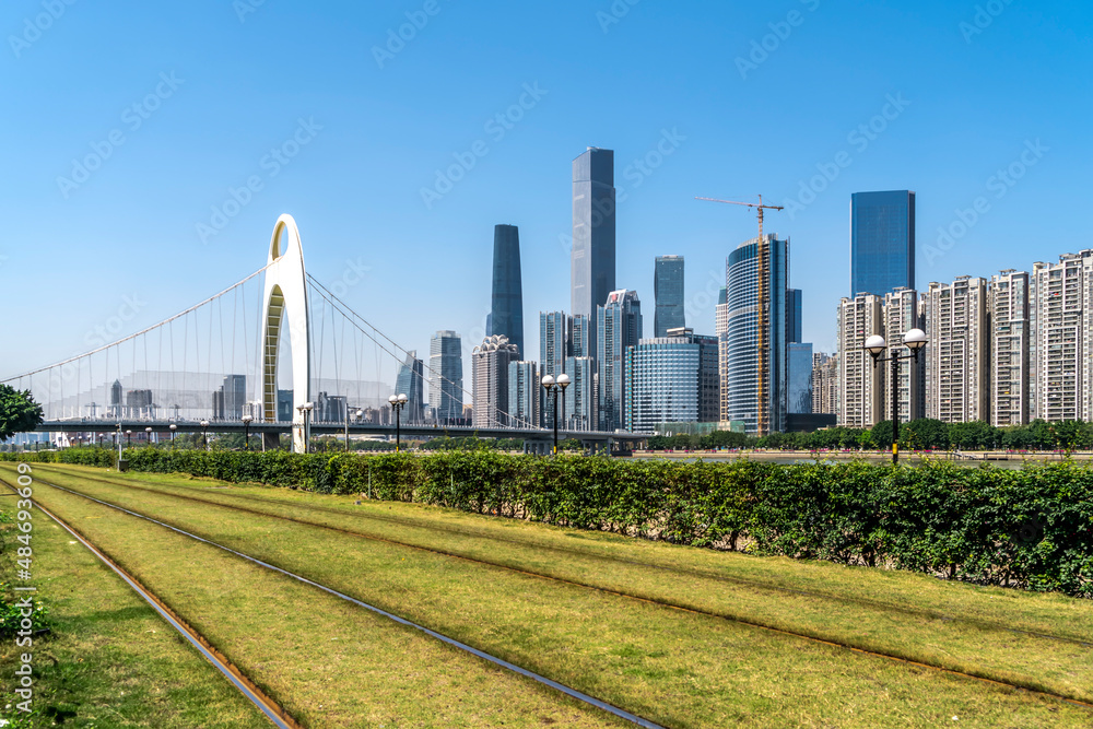 Guangzhou light rail rail transportation close-up
