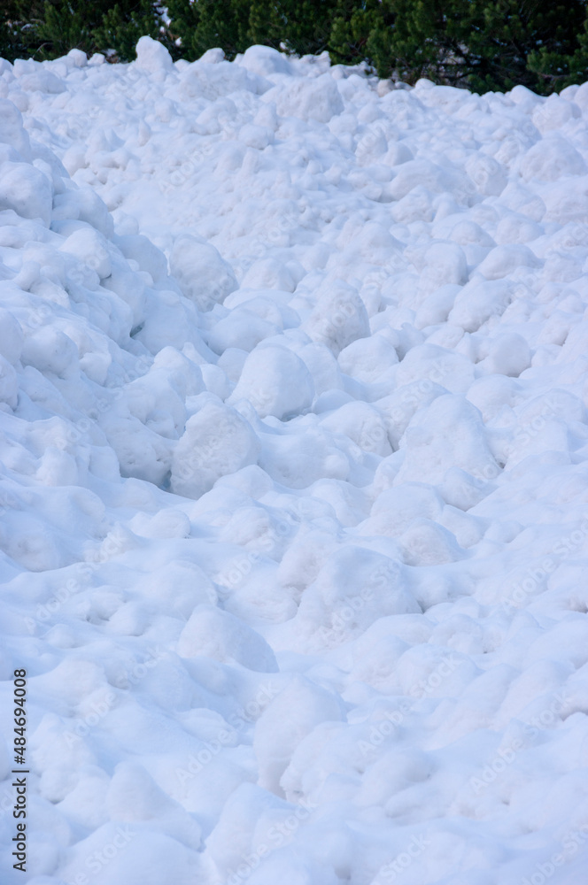 Snowballs after an avalanche. Morskie Oko area. Tatra Mountains.