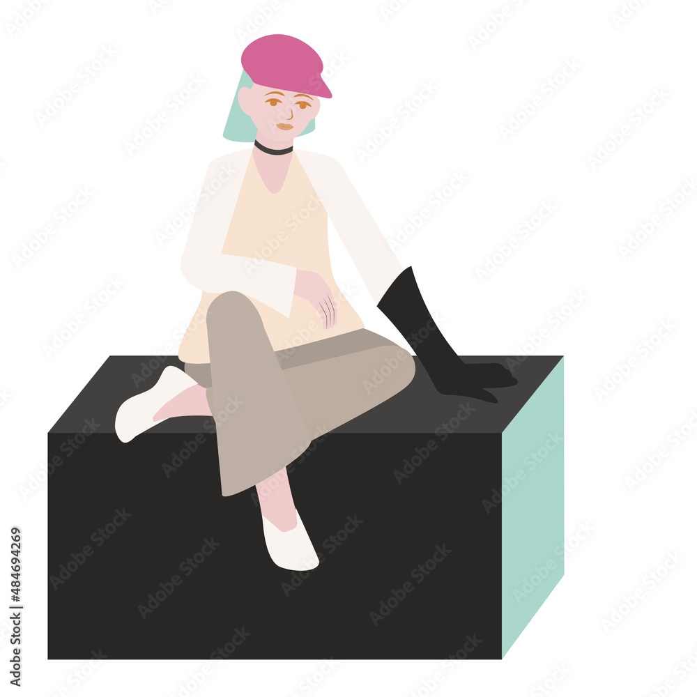 Man sitting on cube Teenager portrait