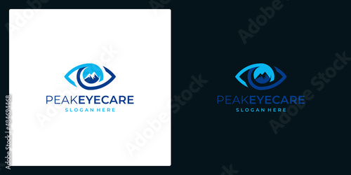 Peak mountain and eye care logo vector icon design illustration. Premium vector