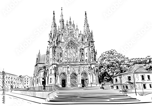 Poland. Krakow. Church of St. Joseph. Hand drawn sketch. City vector illustration